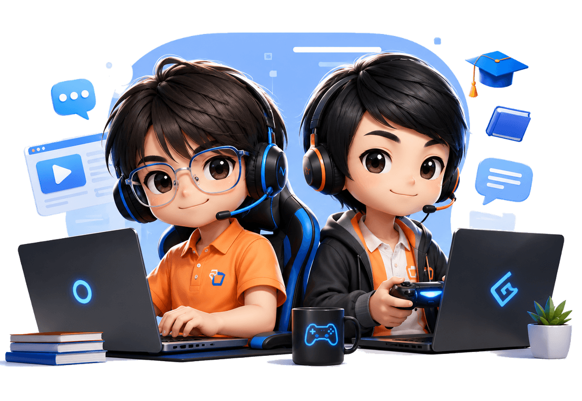 Nam and Nick studying together at their laptops